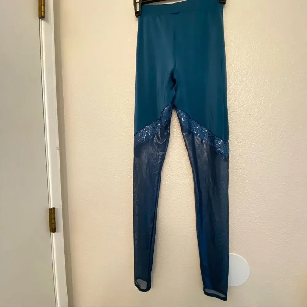 Kelle dance custume blue leotard pant 2 piece illusion NEW RULES 103501 LC